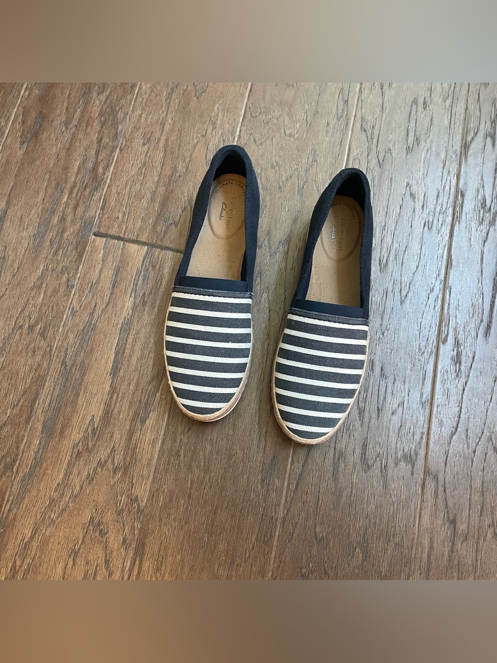 Clarks Navy and White Striped Espadrille Slip-Ons